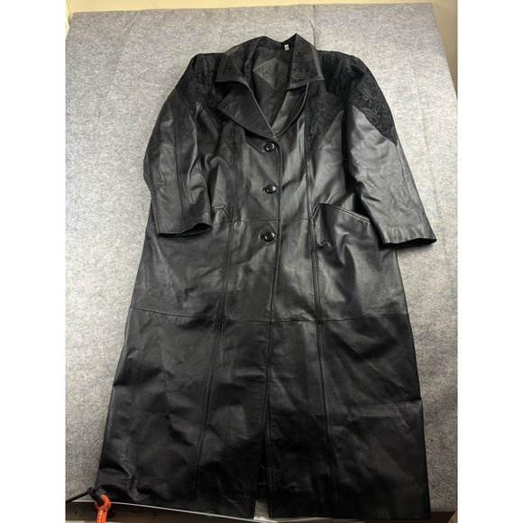 Preston and York Leather Embossed Paisley Accent Trench Collared Coat Women's L - Picture 1 of 9